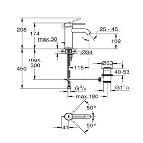 

Смеситель для раковины GROHE Essence New, S-Size II, сливной гарнитур