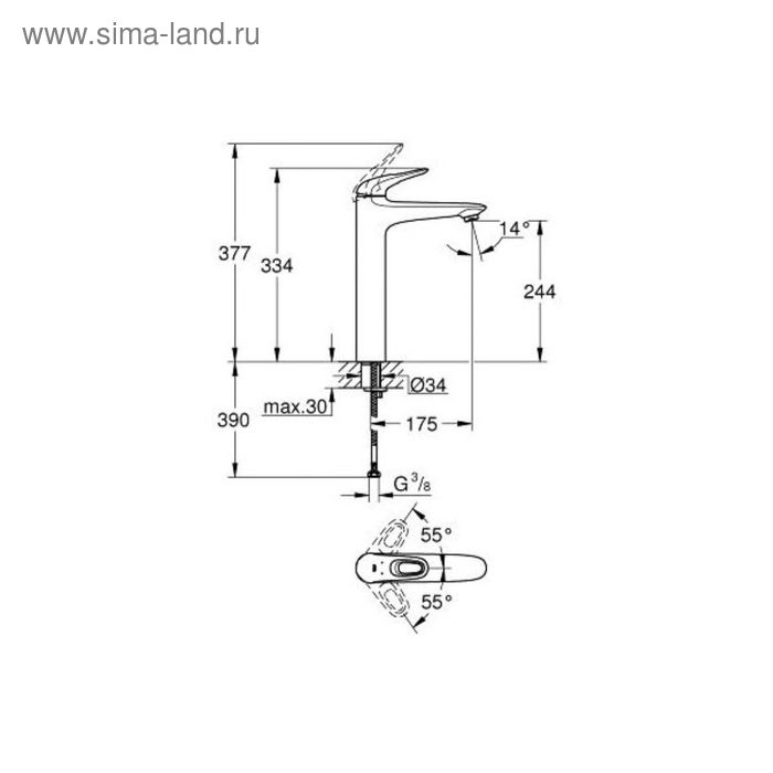 

Смеситель для раковины GROHE Eurostyle 2015, свободностоящий, гладкий корпус