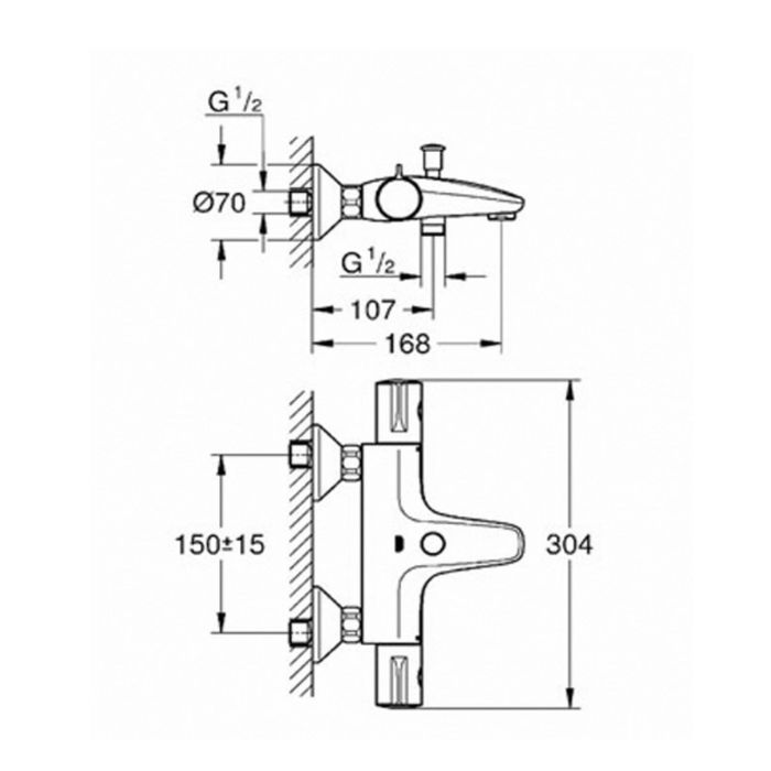 Термостат для ванны GROHE Grohtherm 800, с реверсивным элементом,1/2"