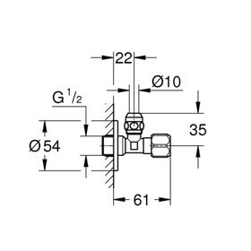 

Угловой вентиль GROHE с металлической розеткой, 1/2"*3/8", 10. шт в комплекте