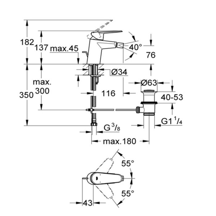 Смеситель для биде GROHE Eurodisc Cosmopolitan, сливной гарнитур
