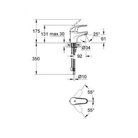 

Смеситель для раковины GROHE Euroeco, гибкая подводка, цепочка