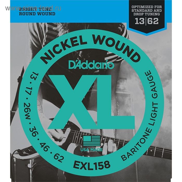 exl158 xl nickel wound струны для электрогитары baritone light 13 62 d addario Струны для электрогитары D`Addario EXL158 XL NICKEL WOUND Baritone-Light 13-62