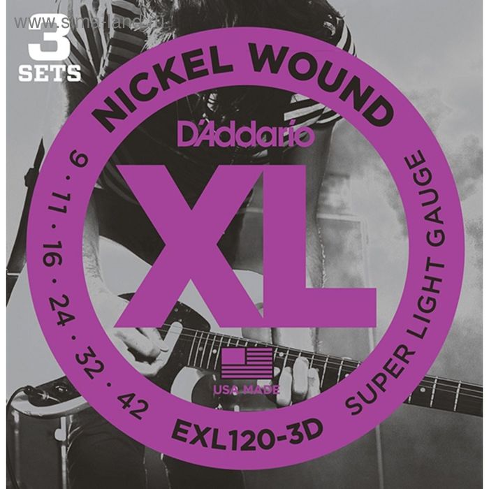 фото Струны для электрогитары d`addario exl120-3d nickel wound super light, 9-42, 3 комплекта