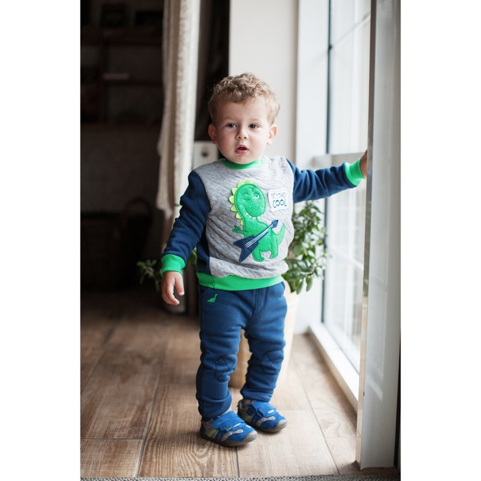 Джемпер для мальчика, рост 74 см,  цвет синий с серым ДЖ149_М