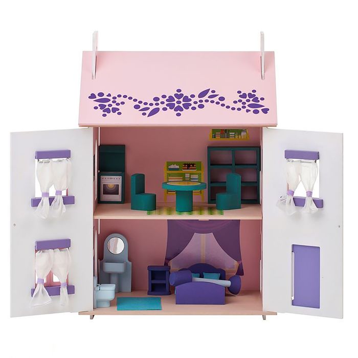 Деревянный кукольный домик "Анастасия" с 15 предметами мебели