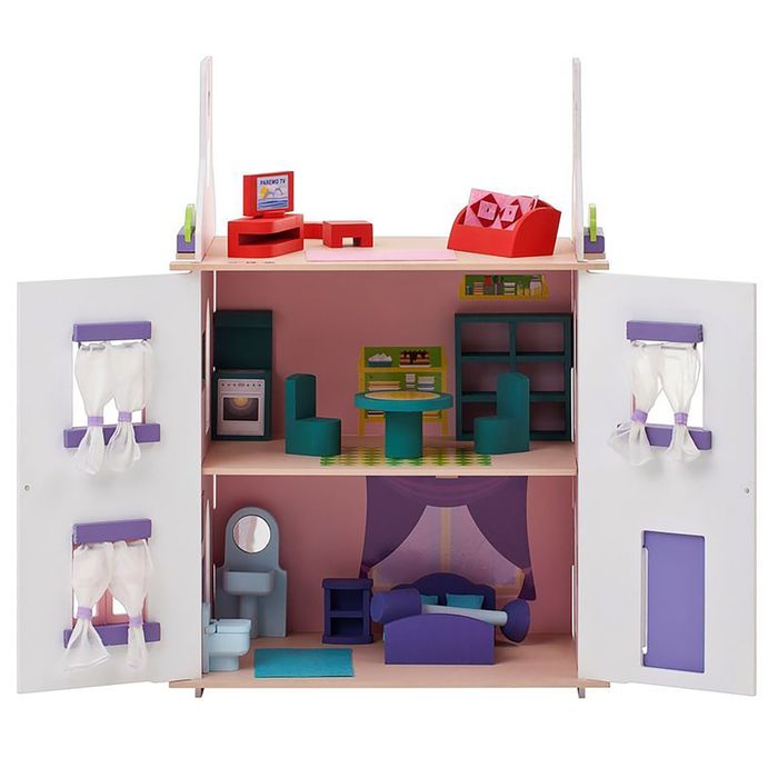Деревянный кукольный домик "Анастасия" с 15 предметами мебели