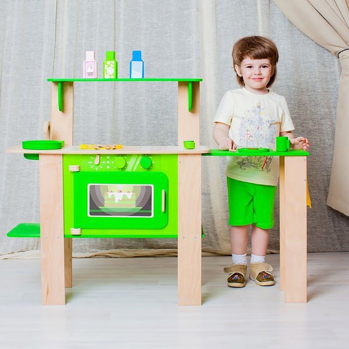 Кухня из дерева для мальчиков и девочек "Мятный лимонад" с 16 аксессуарами