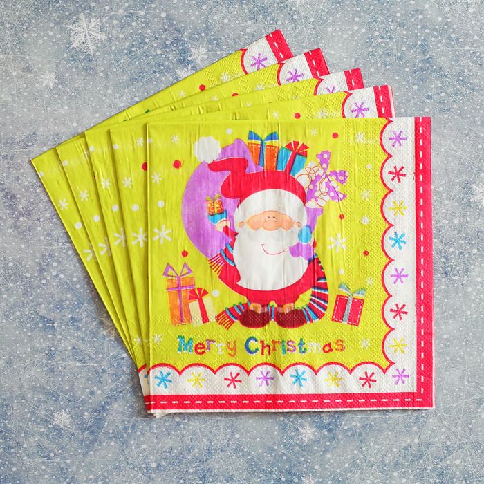 Салфетки бумажные "Дед мороз с подарками", (набор 20 шт), 33*33 см