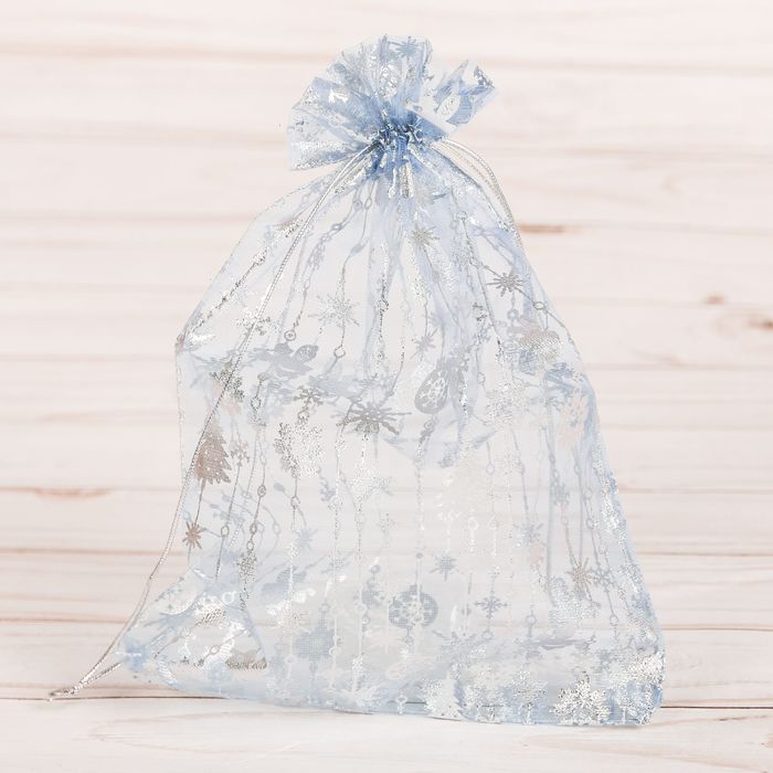 Мешочек подарочный органза голубой "Счастливого Рождества", 20 х30 см
