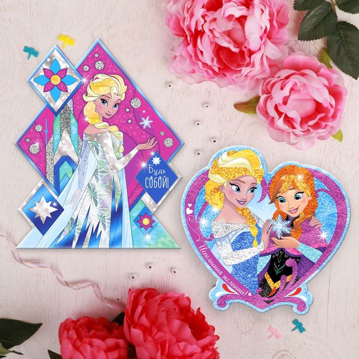 Фрески песком и цветной фольгой "Исполнения желаний!" Холодное сердце + стека, блестки, 2 шт.
