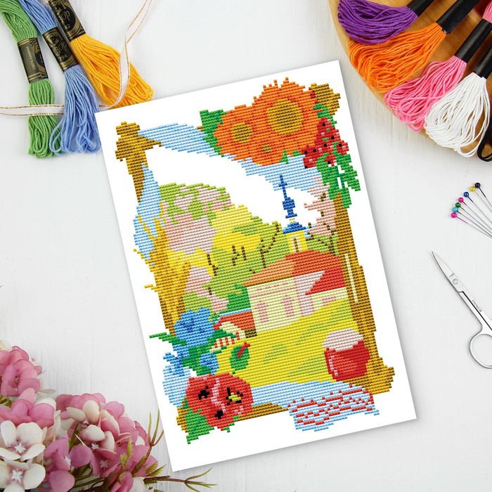 Вышивка крестиком "В деревне", 25 х 35 см