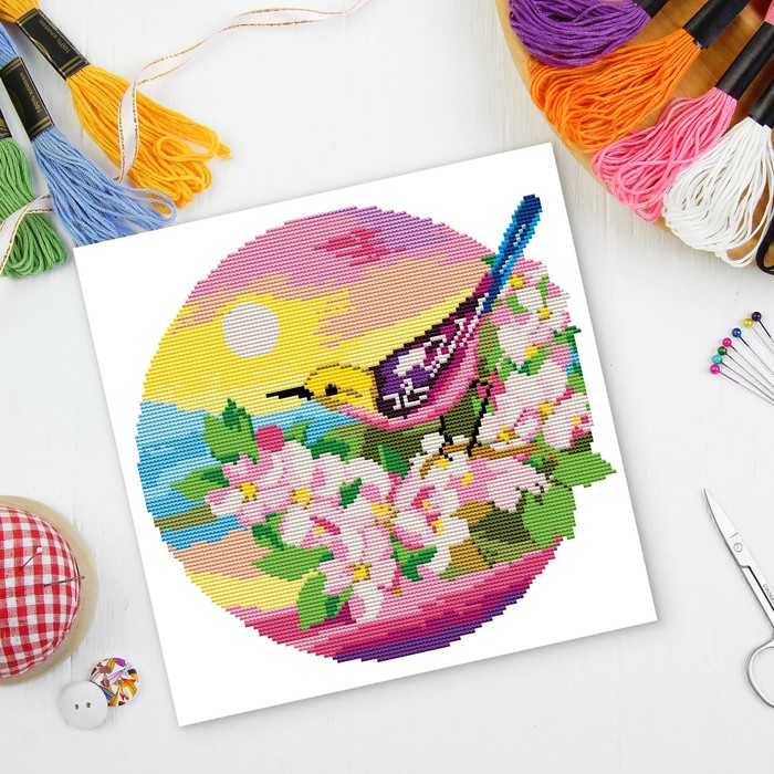 Вышивка крестиком "Птичка", 35 х 35 см