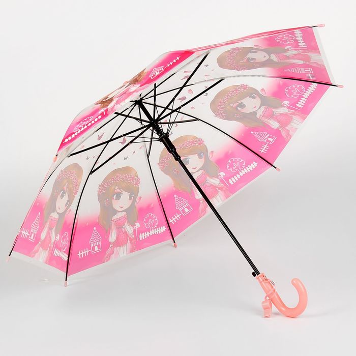 Зонт детский полуавтоматический "Скромная принцесса", r=40см, со свистком, цвет розовый
