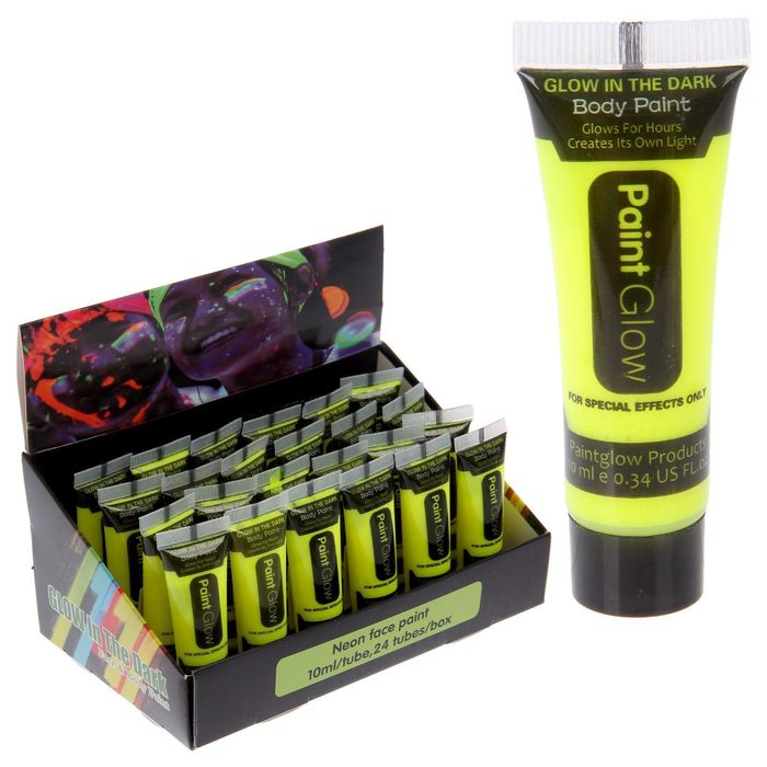 Грим для лица, неон, светится в темноте, 10 мл, цвет жёлтый