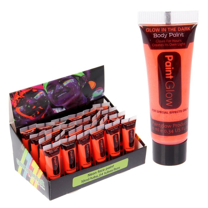 Грим для лица, неон, светится в темноте, 10 мл, цвет оранжевый