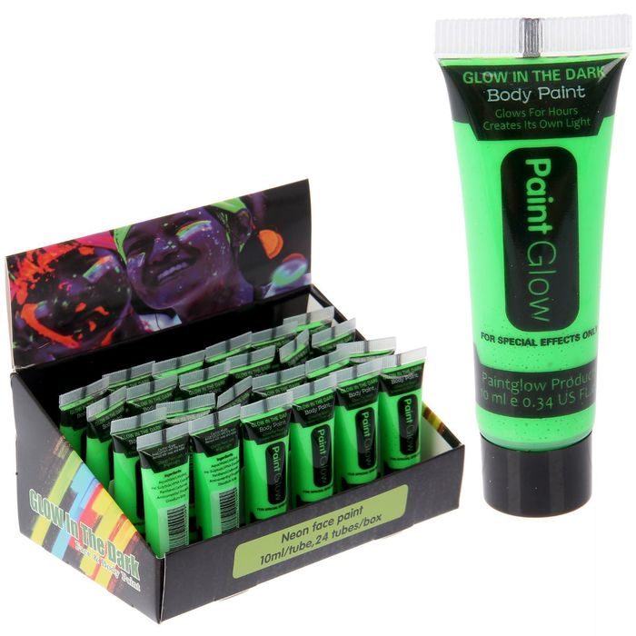 Грим для лица, неон, светится в темноте, 10 мл, цвет зелёный