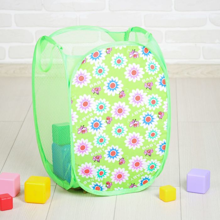 Корзина для игрушек "Цветы", зеленая