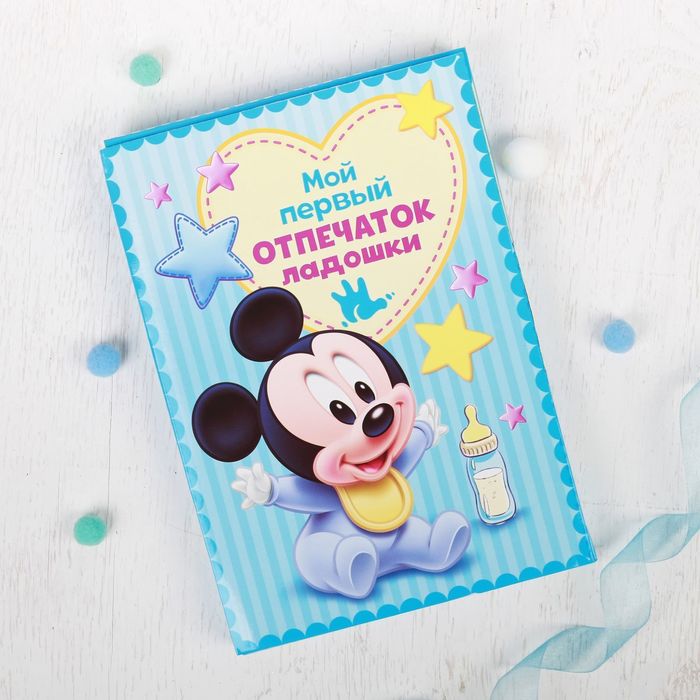 Слепок ручки в шкатулке "Мой первый отпечаток" Микки Маус + масса, двусторонний скотч, шкатулка 20