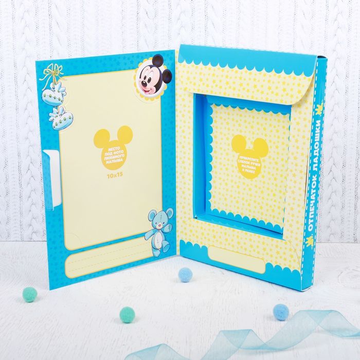 Слепок ручки в шкатулке "Мой первый отпечаток" Микки Маус + масса, двусторонний скотч, шкатулка 20