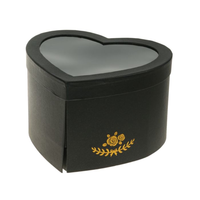 Коробка "Сердце" с окном, чёрный, 25 х 22 х 15 см