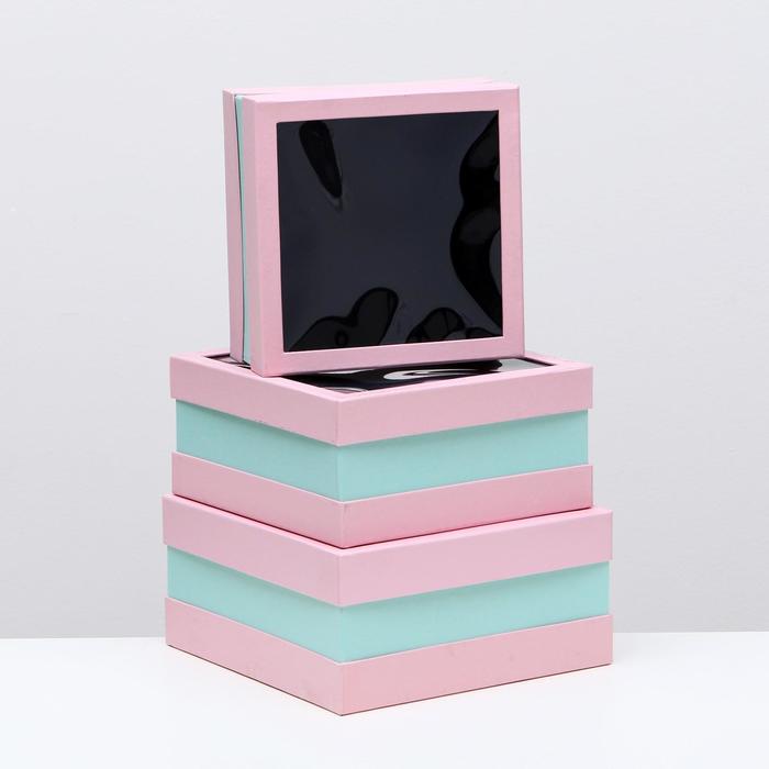 Набор коробок 3в1 с окном, розовый, 25 х 25 х 12 - 20 х 20 х 10 см