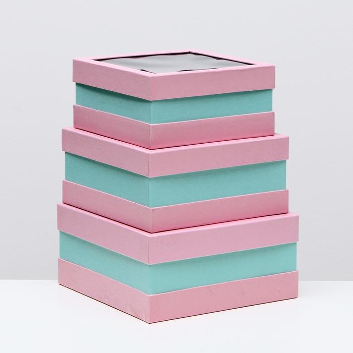 Набор коробок 3в1 с окном, розовый, 25 х 25 х 12 - 20 х 20 х 10 см