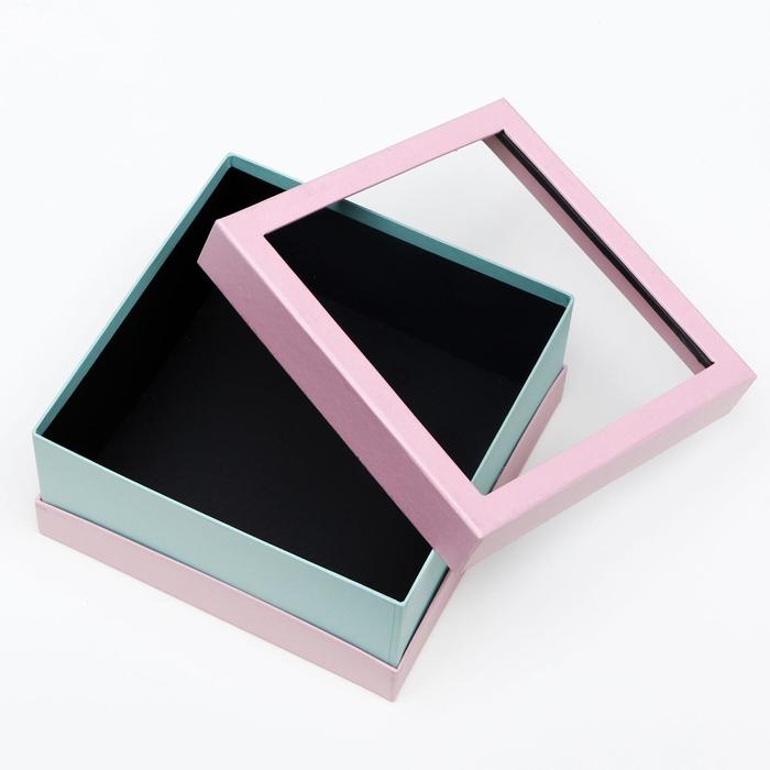 Набор коробок 3в1 с окном, розовый, 25 х 25 х 12 - 20 х 20 х 10 см