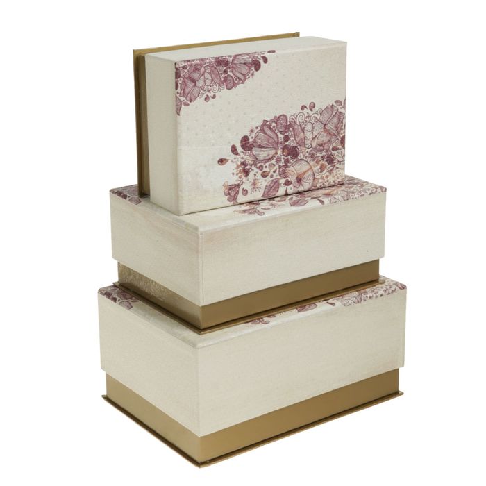 Набор коробок 3в1 "Цветочный орнамент", 25 х 18 х 12 - 19 х 14 х 8 см