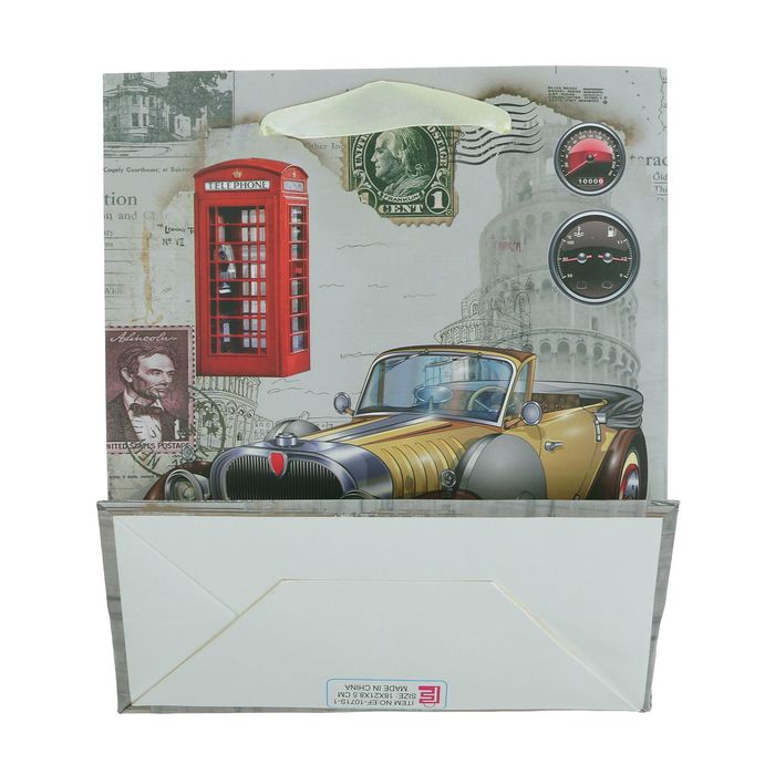 Пакет подарочный "Ретро автомобиль", люкс, 18 х 8,5 х 21 см