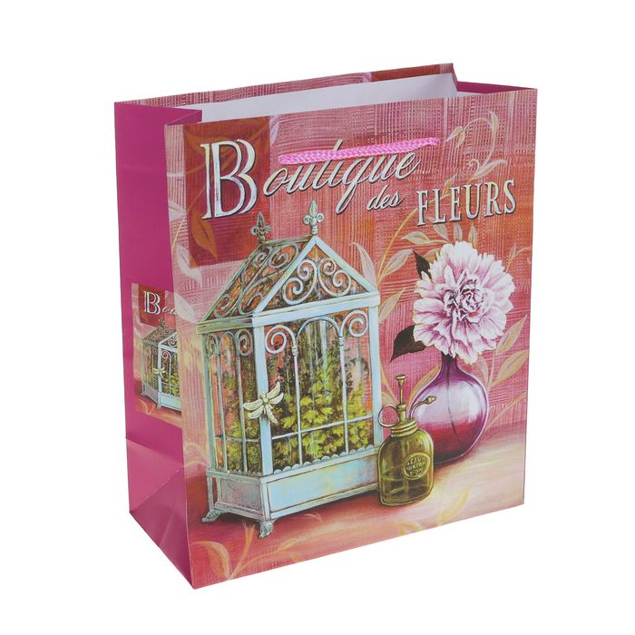 Пакет подарочный "С пионом", 18 х 8,5 х 21 см