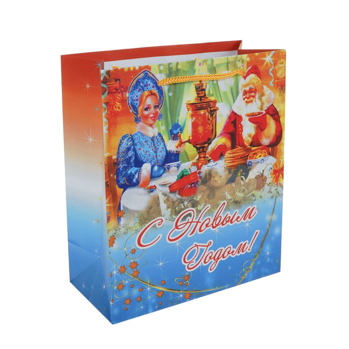 Пакет подарочный "Новогоднее чаепитие", 18 х 8,5 х 21 см
