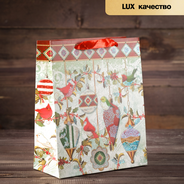 Пакет подарочный "Птички", люкс, 21 х 10 х 26 см