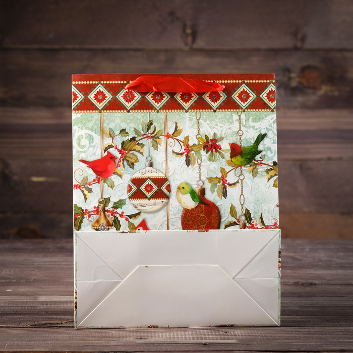 Пакет подарочный "Птички", люкс, 21 х 10 х 26 см