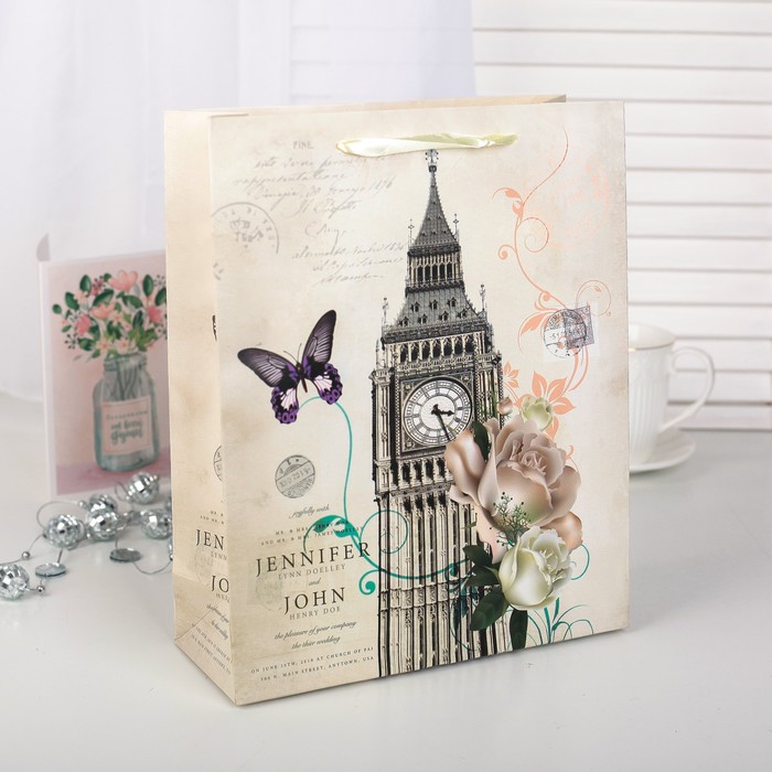 Пакет подарочный "Биг Бен", 26 х 10 х 32 см