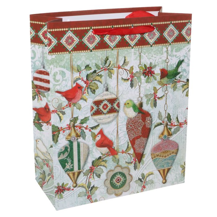 Пакет подарочный "Птички", люкс, 26 х 10 х 32 см