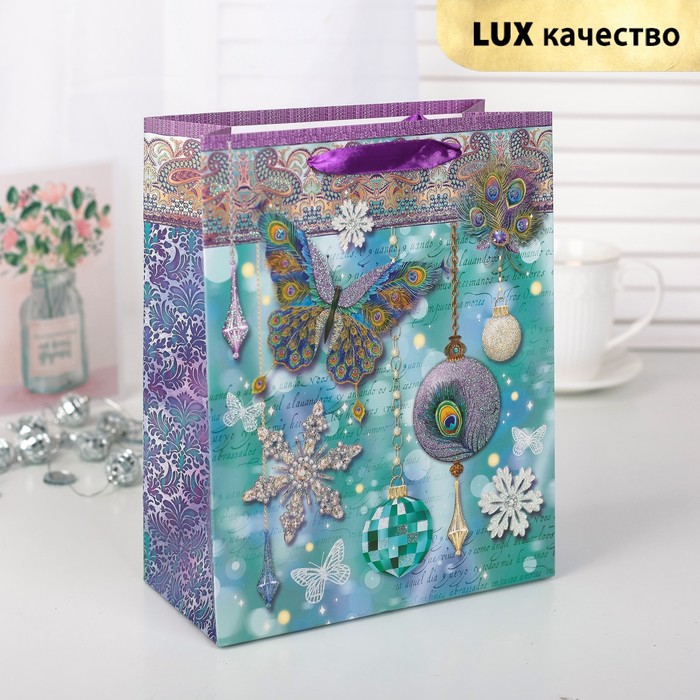 Пакет подарочный "Новогодний", люкс, 26 х 10 х 32 см