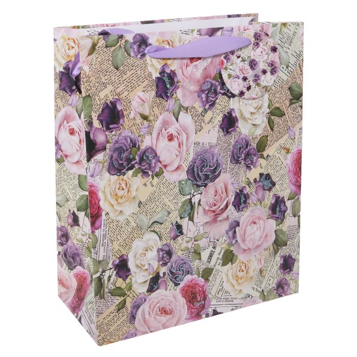 Пакет подарочный "Цветы", люкс, 26 х 10 х 32 см