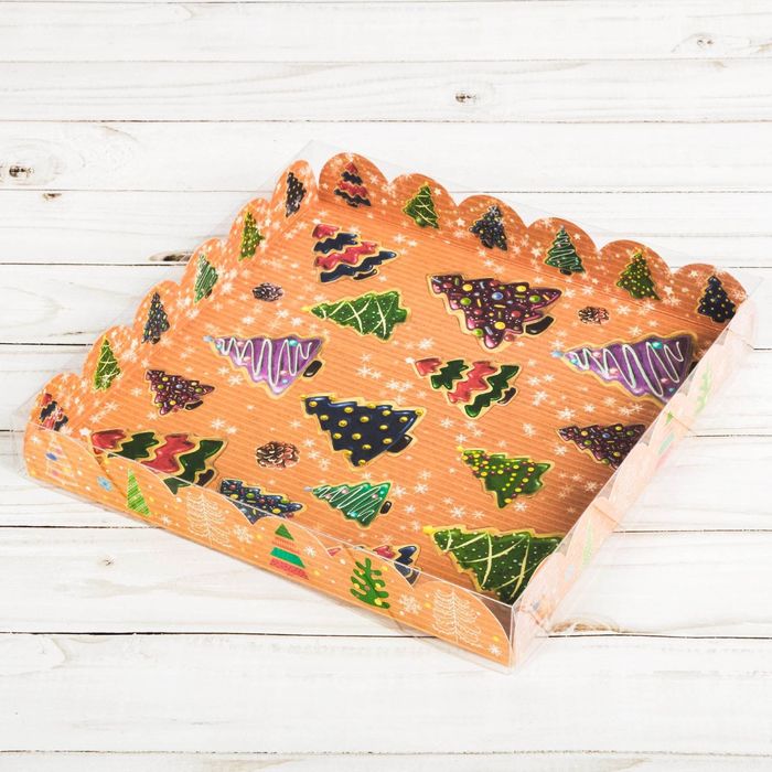 Коробка для кондитерских изделий с PVC крышкой «Глазированные ёлочки», 21 х 21 х 3 см