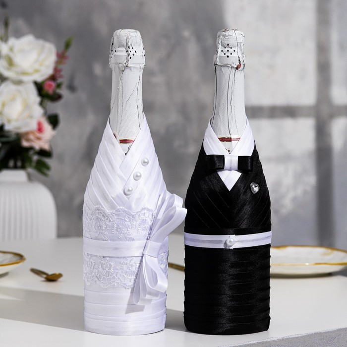 Украшение для шампанского Жених и невеста, чёрно-белое украшение для шампанского мирэль айвори