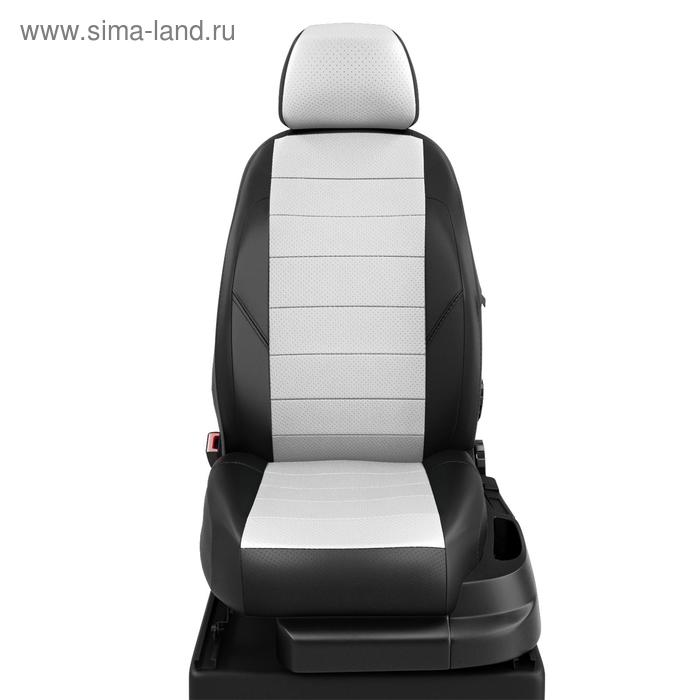 фото Авточехлы для skoda rapid с 2012-н.в седан задняя спинка 40 на 60, сиденье единое, передний подлокотник. без заднего подлокотника, 5 подголовников, экокожа, бело-чёрная автолидер №1