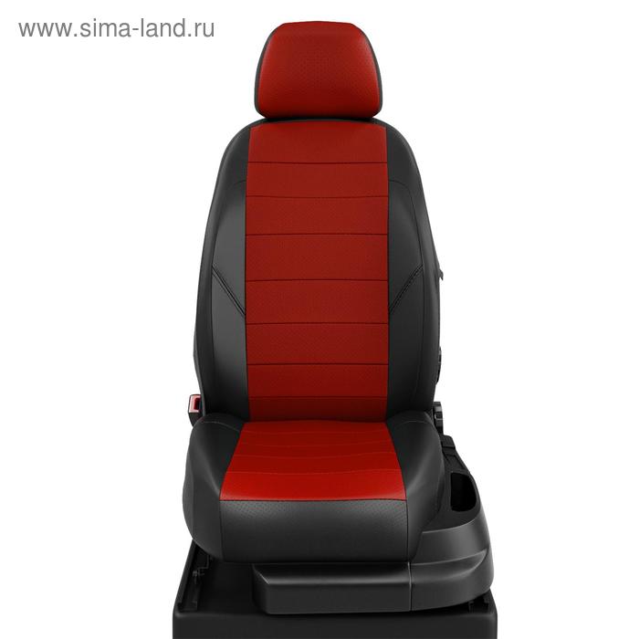 фото Авточехлы для skoda rapid с 2012-н.в седан задняя спинка 40 на 60, сиденье единое, передний подлокотник. без заднего подлокотника, 5 подголовников, экокожа, красно-чёрная автолидер №1