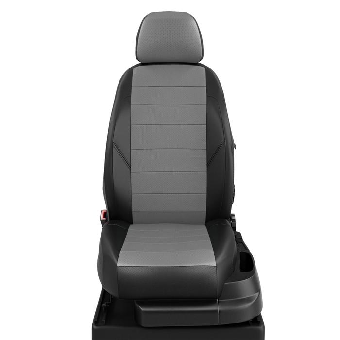 Авточехлы для Chevrolet Orlando 2 с 2012-н.в. джип 7 мест Задние спинка и сиденье 40 на 60, передний подлокотник в спинке, 2 кресла задние отдельные, молния под задний подлокотник, 7 подголовников, экокожа, серо-чёрная