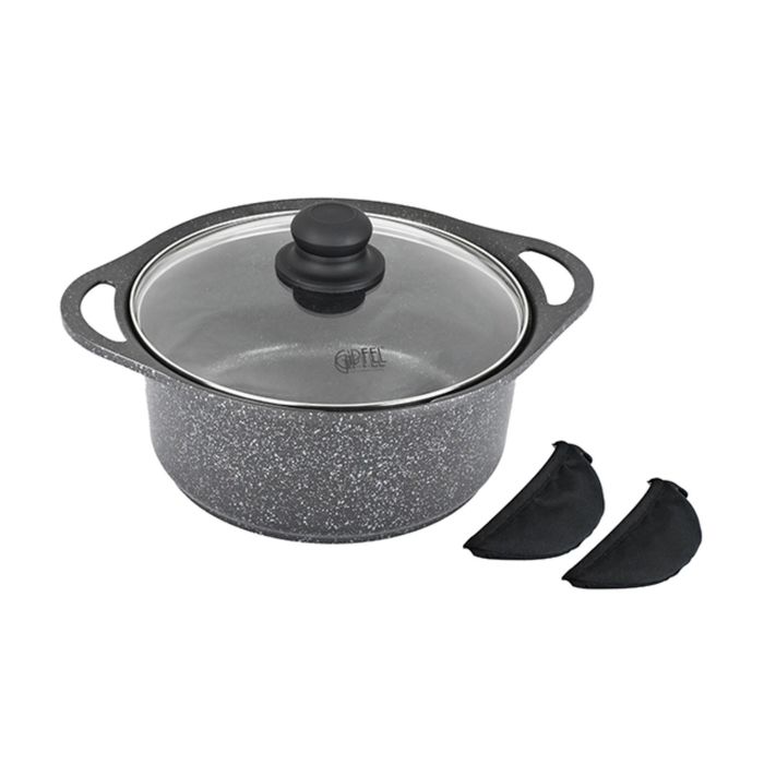 Кастрюля Zenit, мраморное антипригарное покрытие, индукционное дно, прихватки, 6,7 л