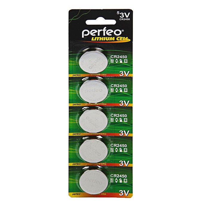 Батарейка литиевая Perfeo, CR2450-5BL, блистер, 5 шт.