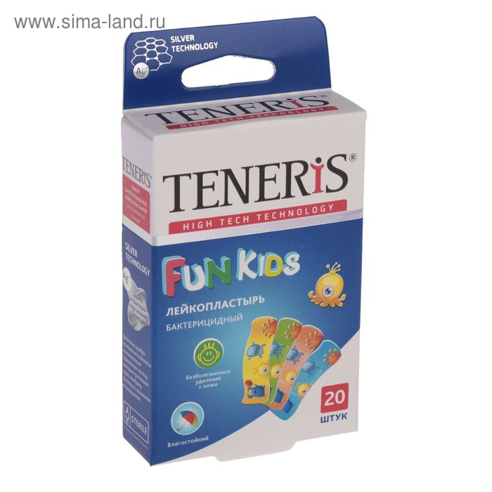 Лейкопластырь бактерицидный Teneris Fun Kids с ионами серебра на полимерной основе. 20 шт лейкопластырь бактерицидный с ионами серебра на полимерной основе teneris aqua silver 20 шт