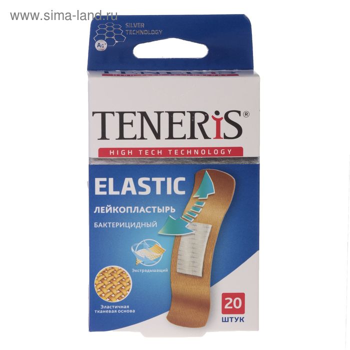 

Лейкопластырь бактерицидный Teneris Elastic с ионами серебра на тканевой основе, 20 шт