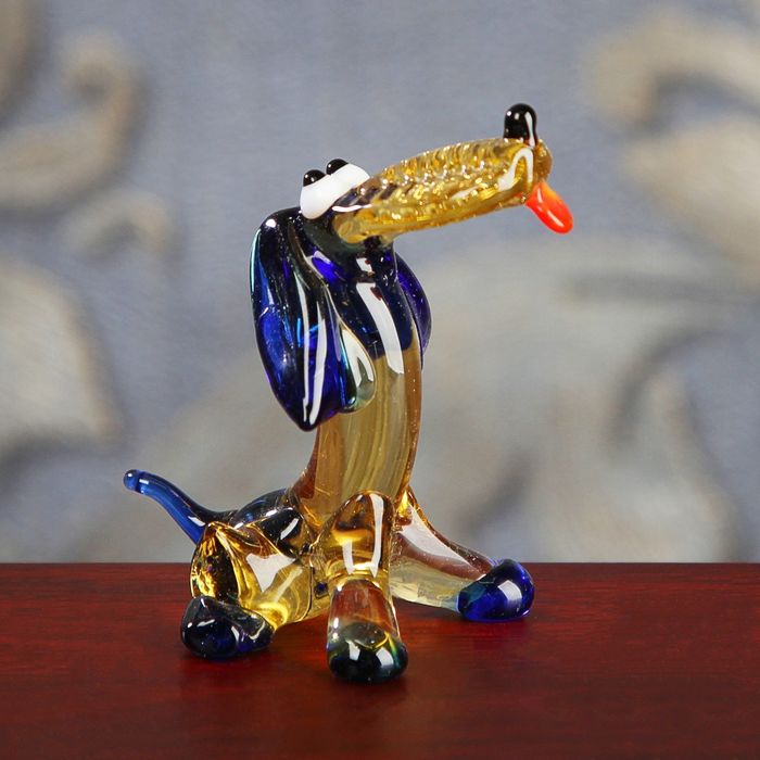 Сувенир из стекла миди собака "Такса", микс, 6,5 х 3,5 х 6 см