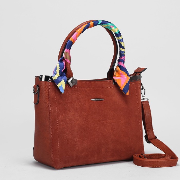 Сумка женская на молнии, 2 отдела, наружный карман, длинный ремень, цвет рыжий