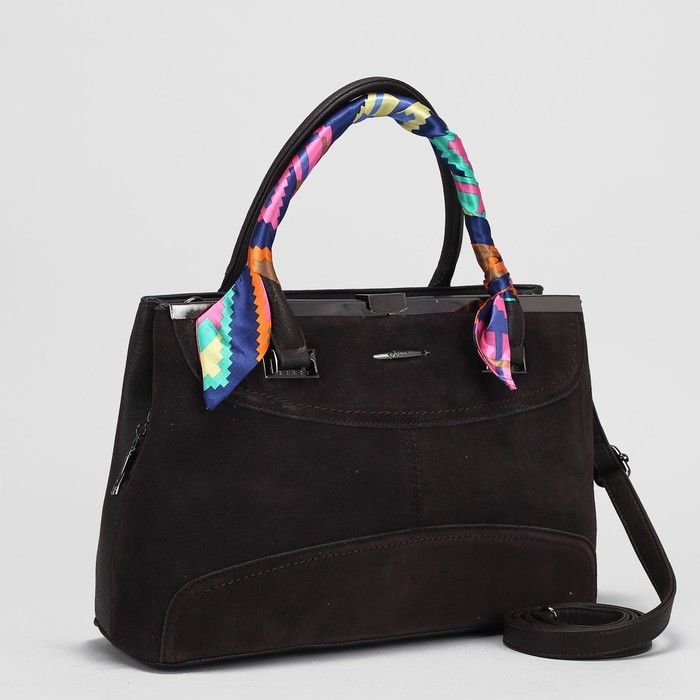 Сумка женская на молнии, 2 отдела, 2 наружных кармана, длинный ремень, цвет коричневый